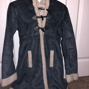 blue grey fuzzy coat